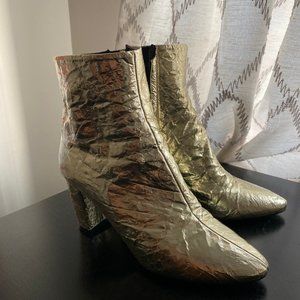 Saint Laurent Lou Crinkle Metallic Boots 36.5